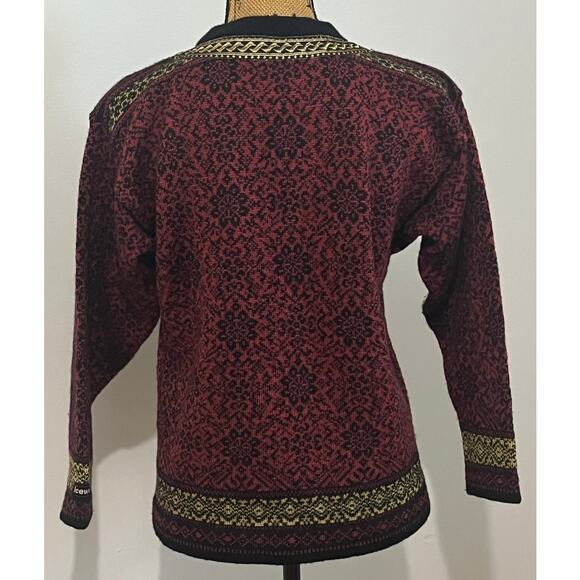 Icewear Iceland Maroon Wool Metallic Gold Cardigan Button Sweater Women’s S - Picture 2 of 10